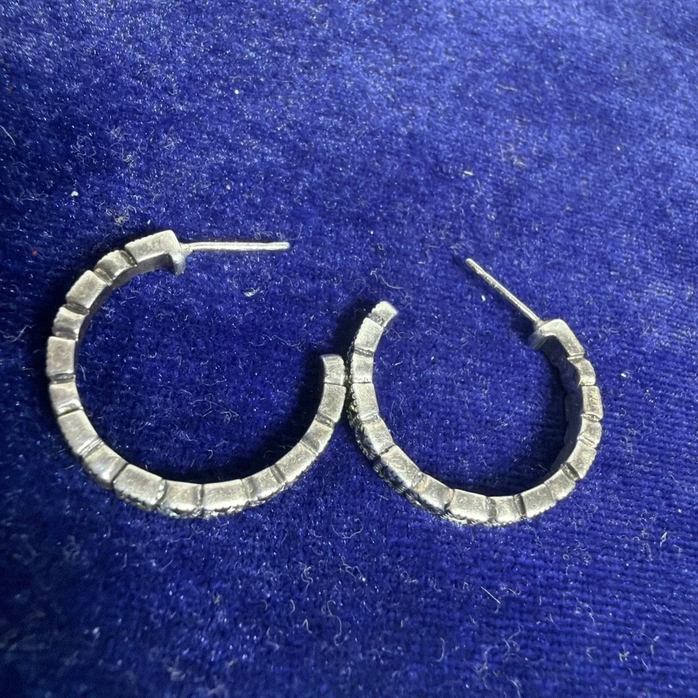 Vintage Sterling Silver 925 Marcasite Hoop Earrings Jewelry 4.5g